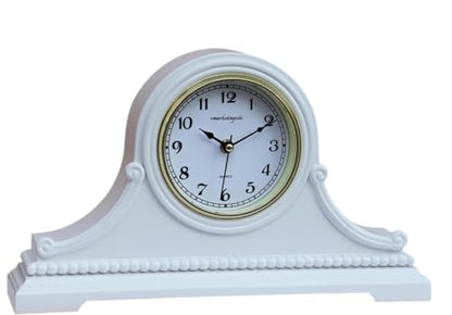 Mantel Clocks, Battery Operated, Silent Wood Table Clock with Westminster Chimes On The Hour, Solid Wooden Shelf Chiming Mantle Clock, 9" x 16" x 3" (White - Arabic Numerals) - color: White