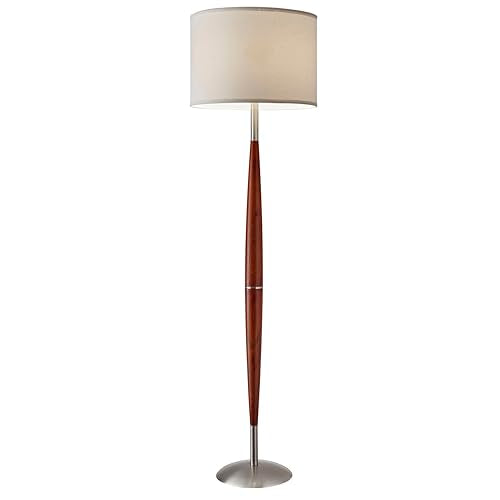 Adesso Floor Lamp, Maple Wood & Satin Steel, Adjustable Brightness, 61”