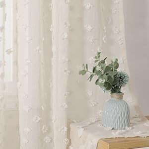 MYSKY HOME Beige Boho Sheer Curtains with Cream Pom Pom 36Wx45L,2 Panels - color: 1-wood Beige, size: 36"W x 45"L (Pack of 2)