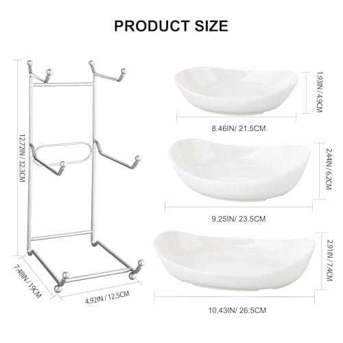 3 Tier Fruit Basket for Kitchen Counter, Silver/White Ceramic Fruit Bowl for Countertop, Home Fruit Rack with Holder, Vegetable Bowl Snacks Nuts Bread Candy Storage (White)