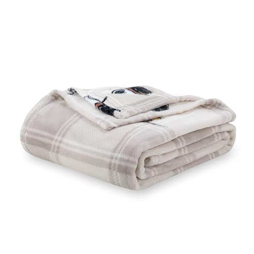 Berkshire Blanket Peanuts® VelvetLoft® Cute Character Snoopy Plush Blanket,Lakeside Plaid Harvest Snoopy and Woodstock Grey,King 90 in x 108 in (Official Peanuts® Product) - color: Lakeside Plaid Harvest Snoopy and Woodstock Grey, size: King (90 in x 108