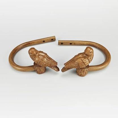 Curtain Drapery Holdbacks with Resin Bird, Wall Mount Drapery Hooks Holders, Set of 2, Wood Color, Suitable for Drywall - color: Chestnut