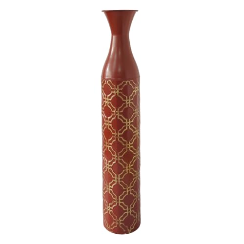 Hosley Metal Red Tones Moroccan Embossed Floor Vase 28.5 Inch High. Great Vase for Dried Floral Arrangements Craft Projects Ideal Gift for Wedding Special Occasion Home Office - color: Red and Gold