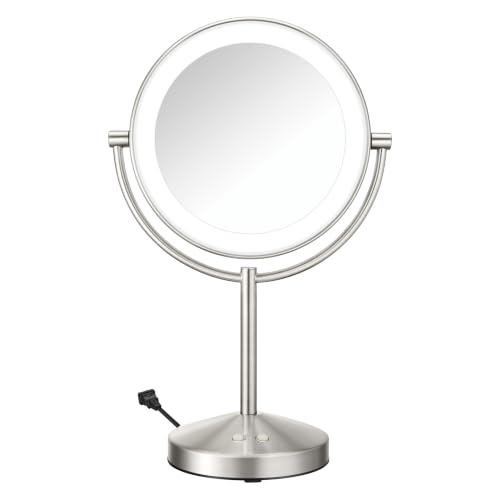 Conair LED Vanity Mirror, Double-Sided, 10x Magnification, Satin Nickel - color: Satin Nickel, size: 16"L x 10.3"W