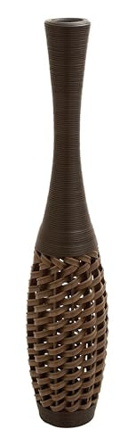 Deco 79 Faux Seagrass Decorative Vase Tall Woven Floor Centerpiece Vase with Dark Brown Wrapped Neck, Vase for Home Decoration 12" x 12" x 48", Brown