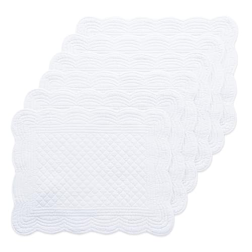 HOMBYS Quilted Placemats Set of 6 Washable-13x18 inches Rectangular Placemats for Kitchen Table-100% Cotton Fabric Rectangular Table Mats, (Pure White) - color: Pure White
