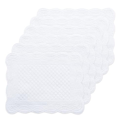 HOMBYS Quilted Placemats Set of 6 Washable-13x18 inches Rectangular Placemats for Kitchen Table-100% Cotton Fabric Rectangular Table Mats, (Pure White) - color: Pure White