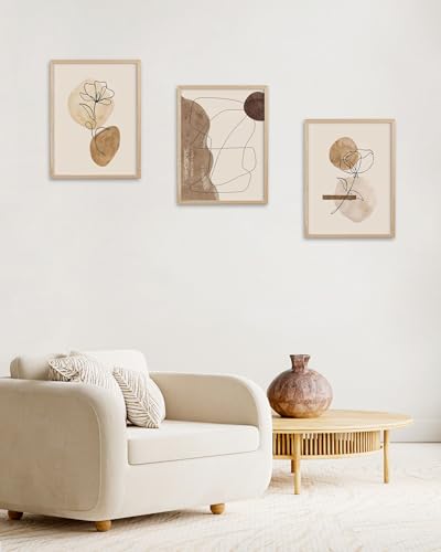 HesenDot Natural OAK Wood Abstract Floral Framed Wall Art,12x16in - color: Boho Line Flower