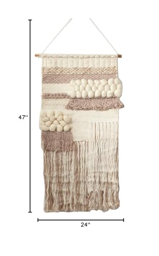 Fennco Styles Luxe Handmade Textured Woven Wall Hanging Wool Blend Tassels Wall Art Shag Rug-style for Dining Rooms Living Rooms Display Rooms Office Decorations, 47" H