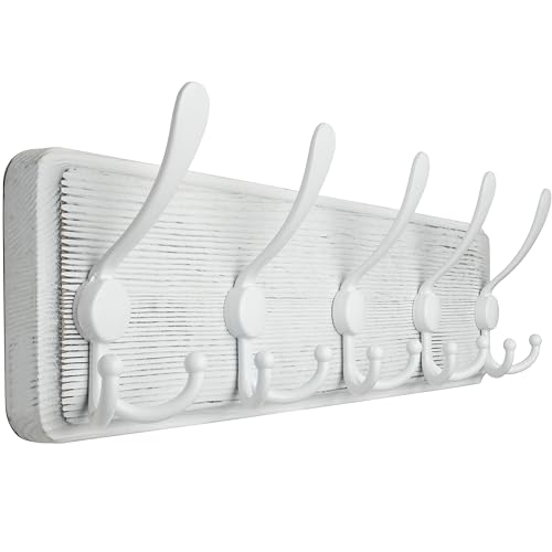 WEBI Coat Rack Wall Mount,5 Triple Hooks for Hanging Coats,16" Hole to Hole,Coat Hooks Wall Mounted,Coat Hanger Wall Hook Rack Rail for Clothes,Jacket,Farmhouse,White - color: White/White, size: 5 Hooks