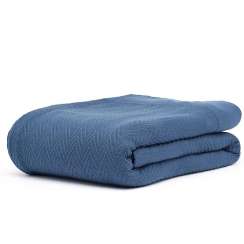 100% Cotton Herringbone Weave Blankets, 90"X90" Queen, Throw Blanket for Bed,All Season Cotton Blanket, Cozy Blanket,Throws Bed Blanket, Throw Blanket for Couch,Modern Home Decor -Navy Blue - color: Herringbone -Blue, size: Queen (U.S. Standard)