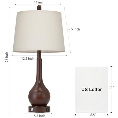 Rinweey 26" Brown Farmhouse Table Lamp for Living Room & Bedroom Nightstand - color: Brown (1 Pack)