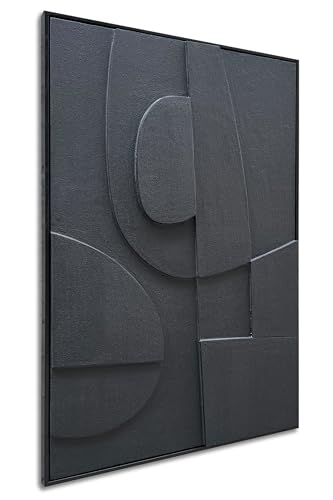 NANKAI Art Hand-Painted Three-Dimensional Black Texture Art Modern Minimalist Decorative Oil Painting for Home, Office, Corridor and Wall Decoration 36x24 Inches (with Solid Wood Exterior Frame) - color: Nkhb319