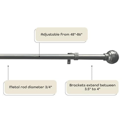Buono II Hayden Gunmetal Rod & Finial, 48-86 in, Finials - size: 48-86, style: Hayden Gunmetal