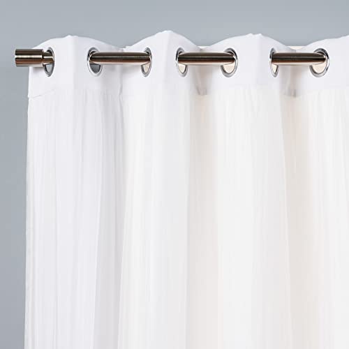 Best Home Fashion Set of 2 Lace Tulle Overlay Thermal Insulated Solid Blackout, Stainless Steel Nickel Grommet Window Panels for Bedroom, Living Room, Dining Room - 52" W x 63" L, White - color: White, size: 52"W x 63"L (Pack of 2)