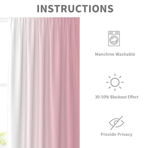 Pink White Curtains, Ombre, 2 Panels, 42" W x 63" L, Rod Pocket - color: Pink and White, size: 42"W x 63"L (Pack of 2)
