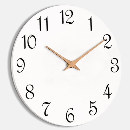 Mosewa Wall Clock Silent Non-Ticking Battery Operated Simple Wooden 14" - color: F_white, size: 14 Inch
