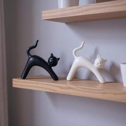 Zerzsy Ceramic Cat Statue, 2-Pack Black and White Kitten Figurine - color: Black White-cat