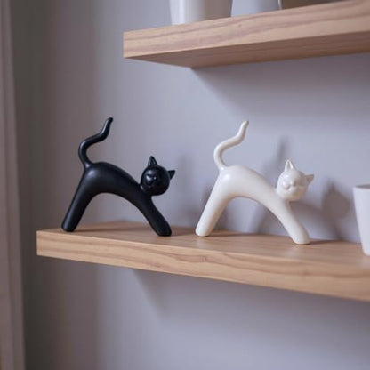 Zerzsy Ceramic Cat Statue, 2-Pack Black and White Kitten Figurine - color: Black White-cat