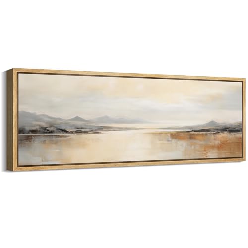 MUDECOR Large Framed Canvas Print Wall Art Golden Sunrise Over Mountain Lake Nature Wilderness Antique Retro Fine Art Illustrations Decorative Colorful Multicolor for Bedroom - 60"x20" - color: A01-2401-irs09, size: 60"L x 20"W