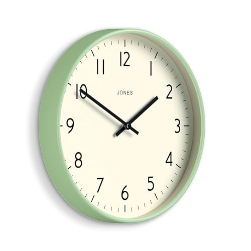 JONES CLOCKS® Studio Clock | Modern Round wall Clock | 12" | Neo Mint - color: Neo Mint