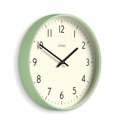 JONES CLOCKS® Studio Clock | Modern Round wall Clock | 12" | Neo Mint - color: Neo Mint