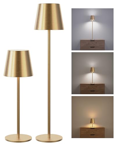 JACKYLED Cordless Lamps, 3 Height, 3 Colors Smooth Dimming, 5000 Capacity - color: Gold, size: 2 Pack-Round Base