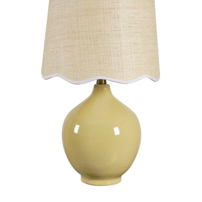 21"H Butter Yellow Ceramic Table Lamp with Beige Faux Rattan Drum Shade - color: Butter Yellow