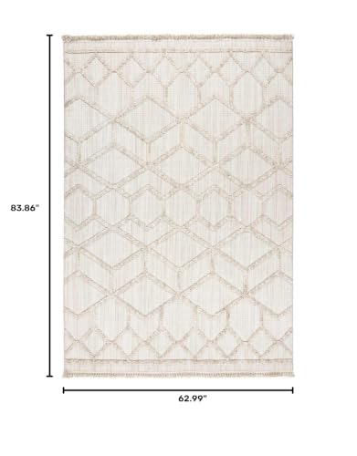 Hauteloom Hive Farmhouse Living Room Bedroom Modern Moroccan Trellis Area Rug - Soft Shaggy High Low Carpet - High Pile - Bohemian, Boho - Gray, Brown, Beige, Cream - 5'3" x 7' - color: Cream, Beige, Light Gray / Malilinao, size: 5'3" x 6'11" (Rectangular