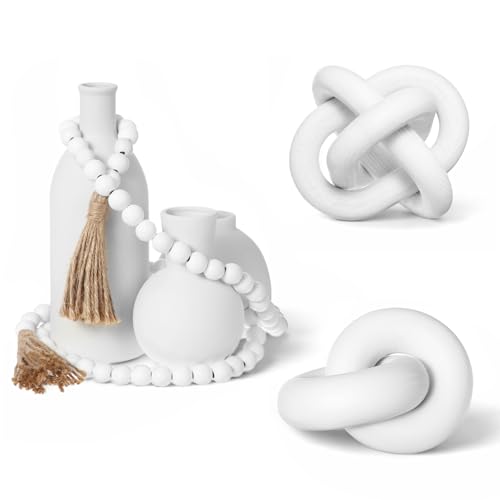 6 Pcs Farmhouse Home Decor Set for Tabletop, White - color: White