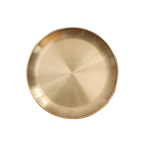 EKDJKK Round Brass Tray, Small Gold Decorative Tray, Metal Storage Organizer, Modern Home, Matte Brass Finish (20cm/7.9inch) - size: 7.9"