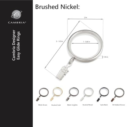 Cambria Designer 2" Brushed Nickel Quiet Glide Curtain Rings 18 Pack - color: Brushed Nickel, size: Large 2 in