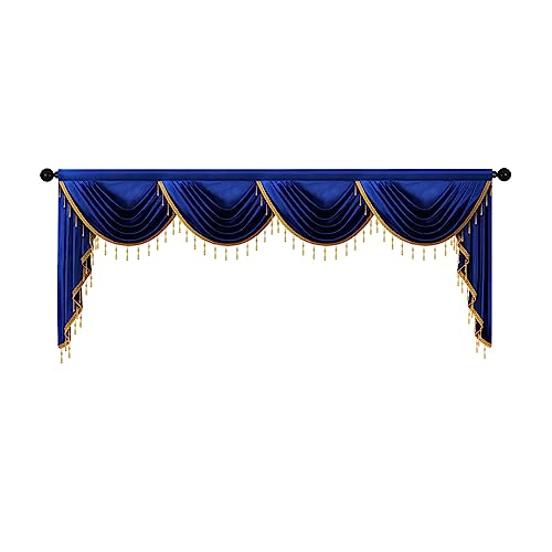 ELKCA Luxury Royal Blue Velvet Curtain Valances for Living Room with Beads(118inch,1 Panel) - color: Royal Blue, size: 118"W x 43"L (Pack of 1)
