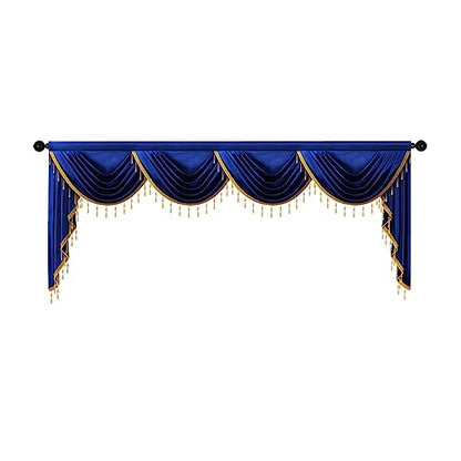 ELKCA Luxury Royal Blue Velvet Curtain Valances for Living Room with Beads(118inch,1 Panel) - color: Royal Blue, size: 118"W x 43"L (Pack of 1)