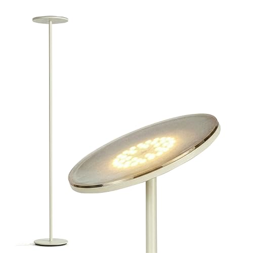 Brightech Sky LED Floor lamp, Torchiere Super Bright Floor Lamp for Living Room Decor & Office - Dimmable, Tall Standing Lamp with Warm Light for Bedroom & Reading - Cream - color: Cream