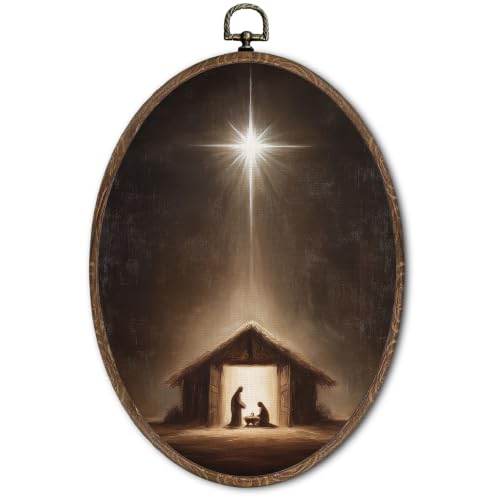 FLAWAFLOMA Nativity Christmas Oval Canvas Wall Art Decor 8.6x11.4 Inch - color: Christmas-19