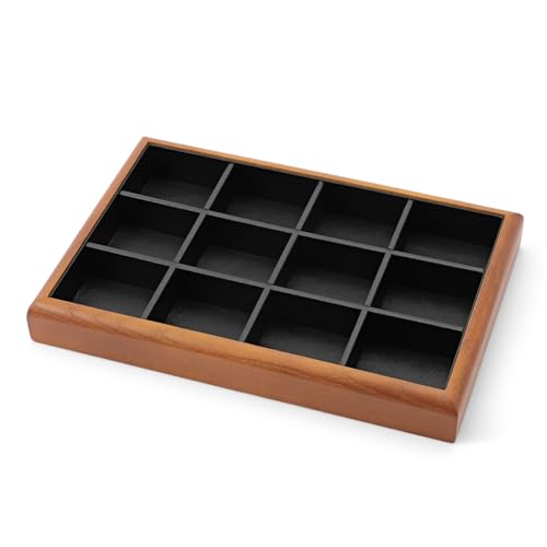 Oirlv Black Wood Jewelry Tray 12-Compartment - color: Black, size: 12 grid