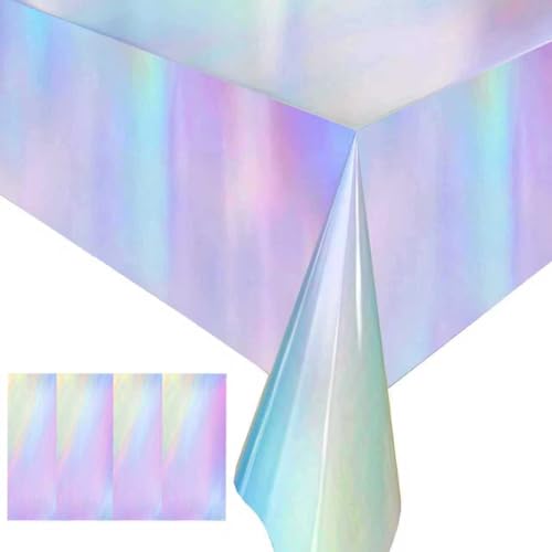 4 Pack Iridescent Plastic Tablecloths Disposable Tablet Cover 54 x 108 In