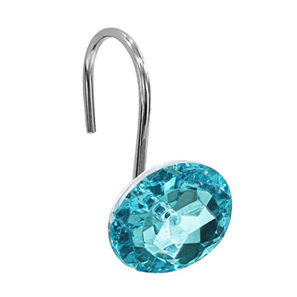Crystal Diamond Round Shower Curtain Hooks Rings for Bathroom,Aqua,12PCS - color: Aqua