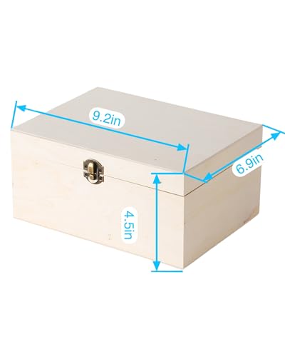2 Pack Large Unfinished Wooden Box with Locking Clasp - 9.2x6.9x4.5 in-8.2X5.8X3.5in Natural Super Thick Poplar Box DIY Keepsake Wooden Boxes