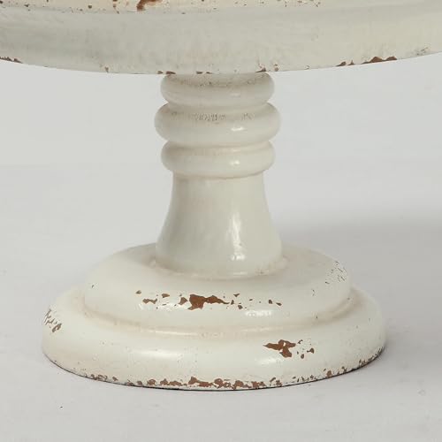 SOFE Round Cake Stand 7" Inner, Rustic White Wood Pedestal Tray - color: White