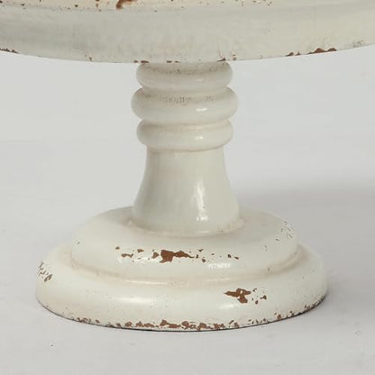 SOFE Round Cake Stand 7" Inner, Rustic White Wood Pedestal Tray - color: White