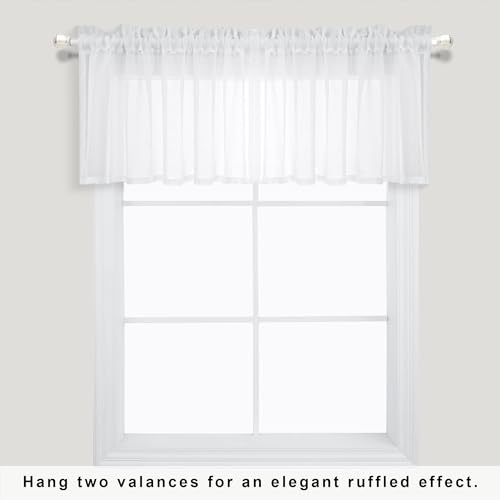 KOUFALL Valances for Windows,Sheer Faux Linen Farmhouse Window Valances for Kitchen,White,18 Inches Long - color: White