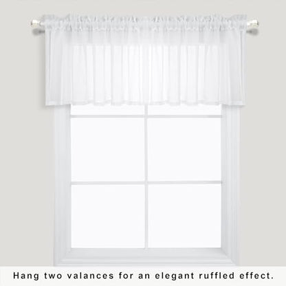 KOUFALL Valances for Windows,Sheer Faux Linen Farmhouse Window Valances for Kitchen,White,18 Inches Long - color: White