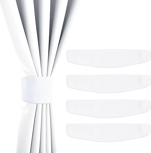 NICETOWN Strong Magnetic Curtain Tiebacks - Natural Decorative Curtain Ties Wide Straps Holdbacks for Modern Curtains (White,11.8 X 4 Inches, Set of 4,Suitable for 29”- 52" Wide) - color: White, size: 4"W x 11.8"L (Pack of 4)