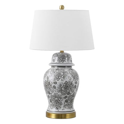 JONATHAN Y Ellis Chinoiserie Ginger Jar Table Lamp 29.5", Gray/White - color: Gray/White