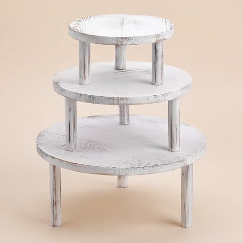 Elsjoy Set of 3 Farmhouse Wooden Cake Display Stand, Rustic Cupcake Riser