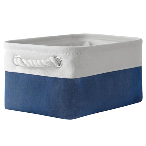 TheWarmHome Storage Bins for Shelves - 12x8x5.2 inch 1 Pack Baskets for Gifts Empty, Fabric Storage Cubes for Closet Organizing Dog Gift Cloth Toy (White & Jean Blue) - color: White & Blue, size: Small -11.8Lx7.9Wx5.2H