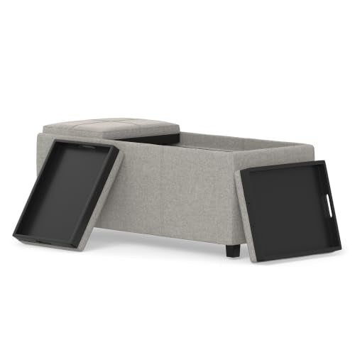 SIMPLIHOME Avalon 42" Wide Linen Look Fabric Storage Ottoman in Cloud Grey - color: Cloud Grey