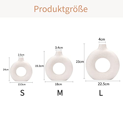CEMABT White Donut Vase Hollow Ceramic Vase for Flowers Handmade Minimalist Boho ins Style Modern Home Decor for Wedding Dinner Table Party Living Room Office Bedroom(S) - color: White, size: Small (1-Piece)